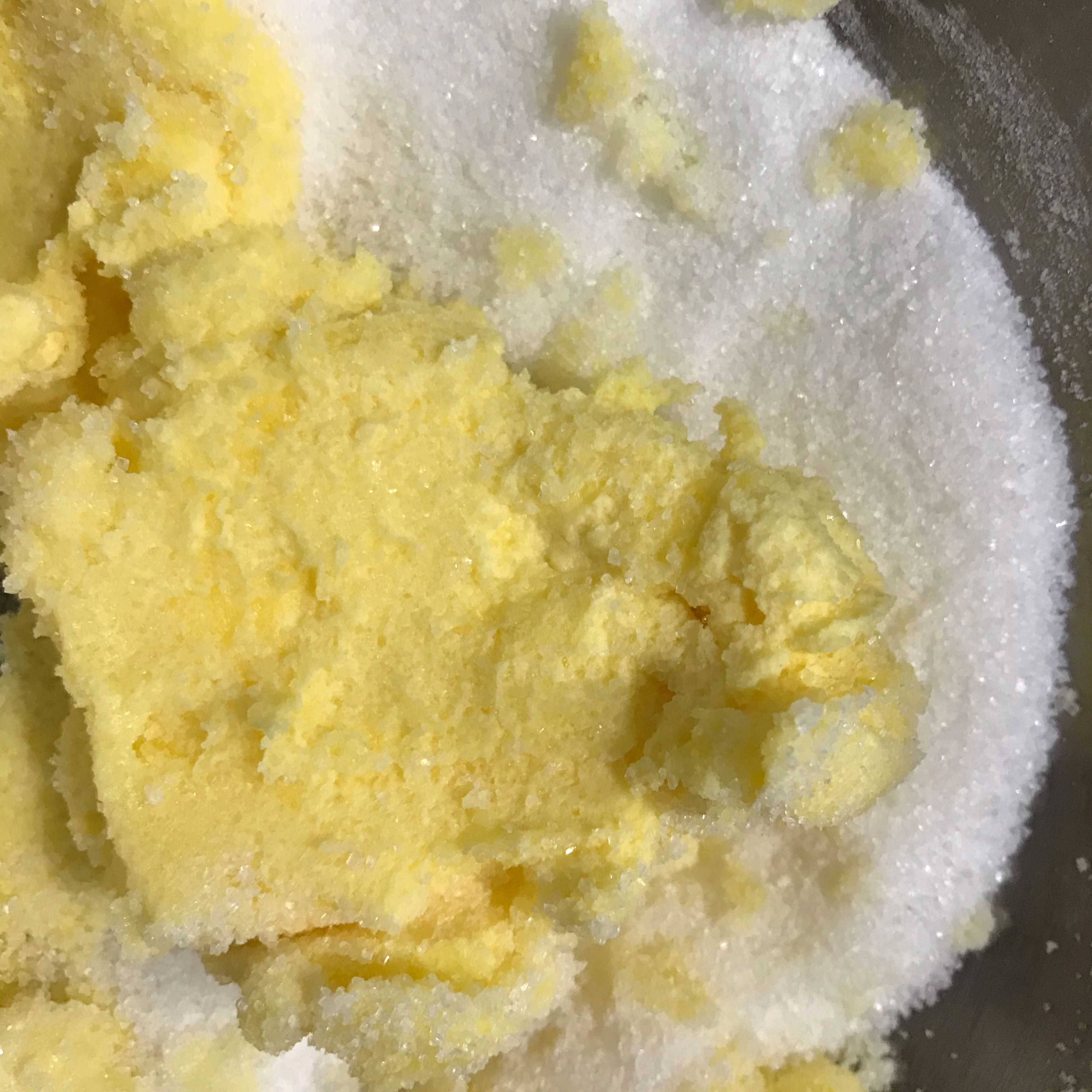 Mix the soft butter and sugar with spatula until become soft cream