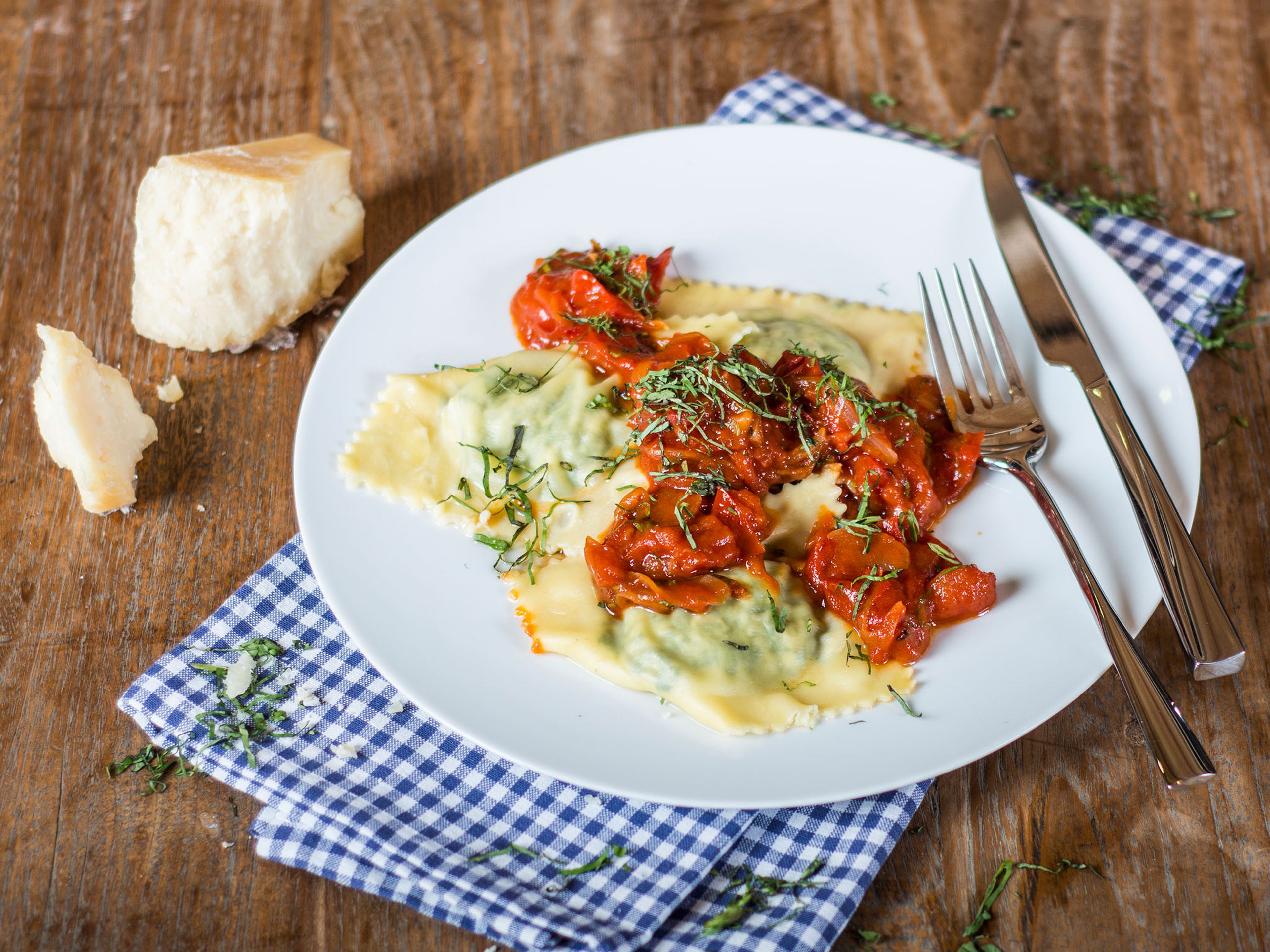 Spinach and ricotta ravioli