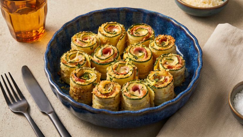 Gebackene Zucchini-Schinken-Röllchen mit knuspriger Kruste