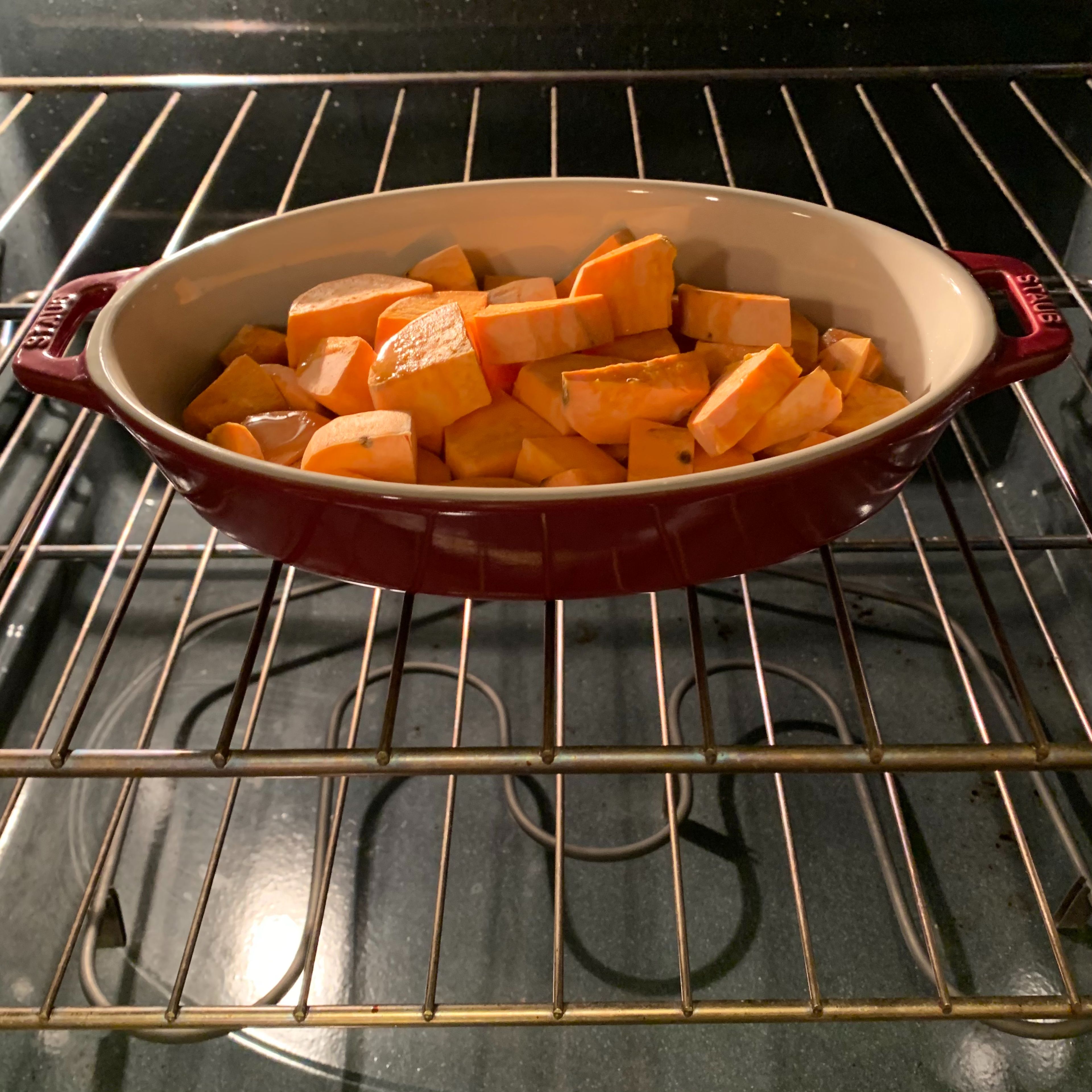 Bake sweet potatoes for 40 minutes at 375F/190C or until soft.