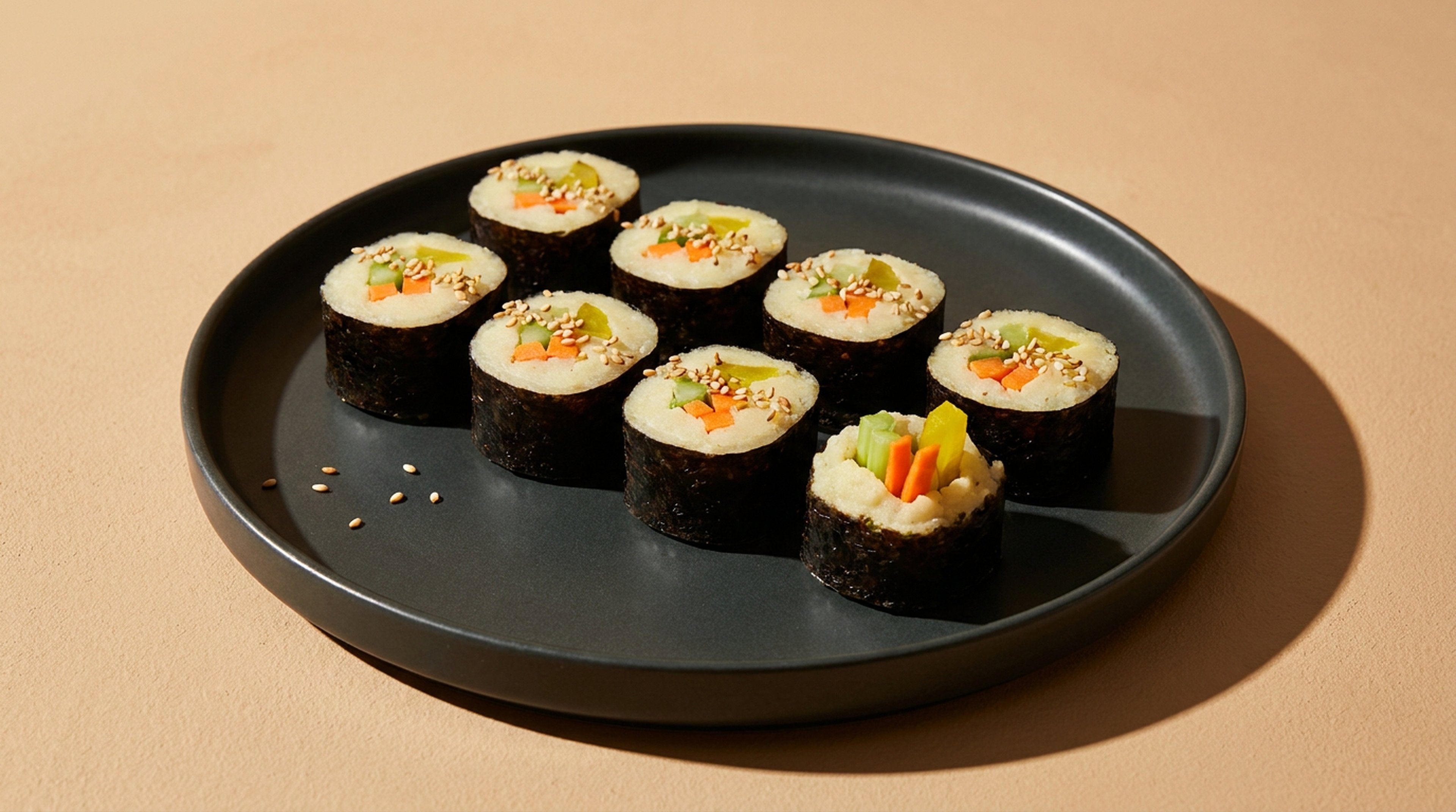 Veganes Kartoffel-Sushi mit cremigem Püree und knackigem Gemüse