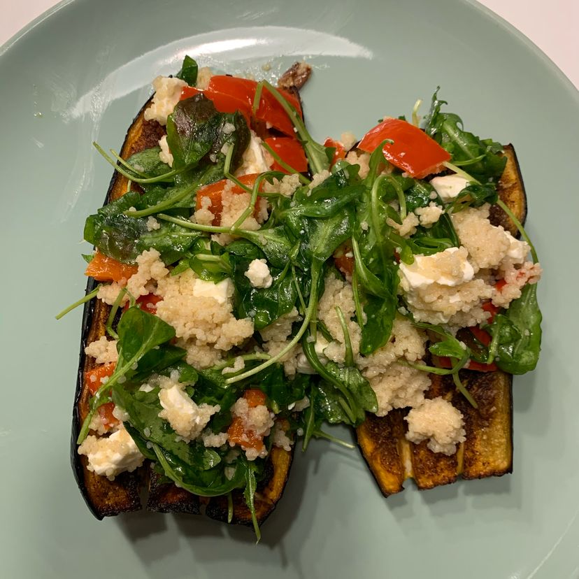 Roasted Eggplant with Couscous Salad