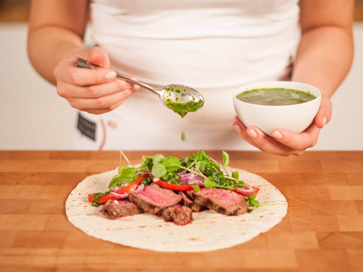 Skirt steak fajitas with chimichurri sauce Recipe Kitchen Stories