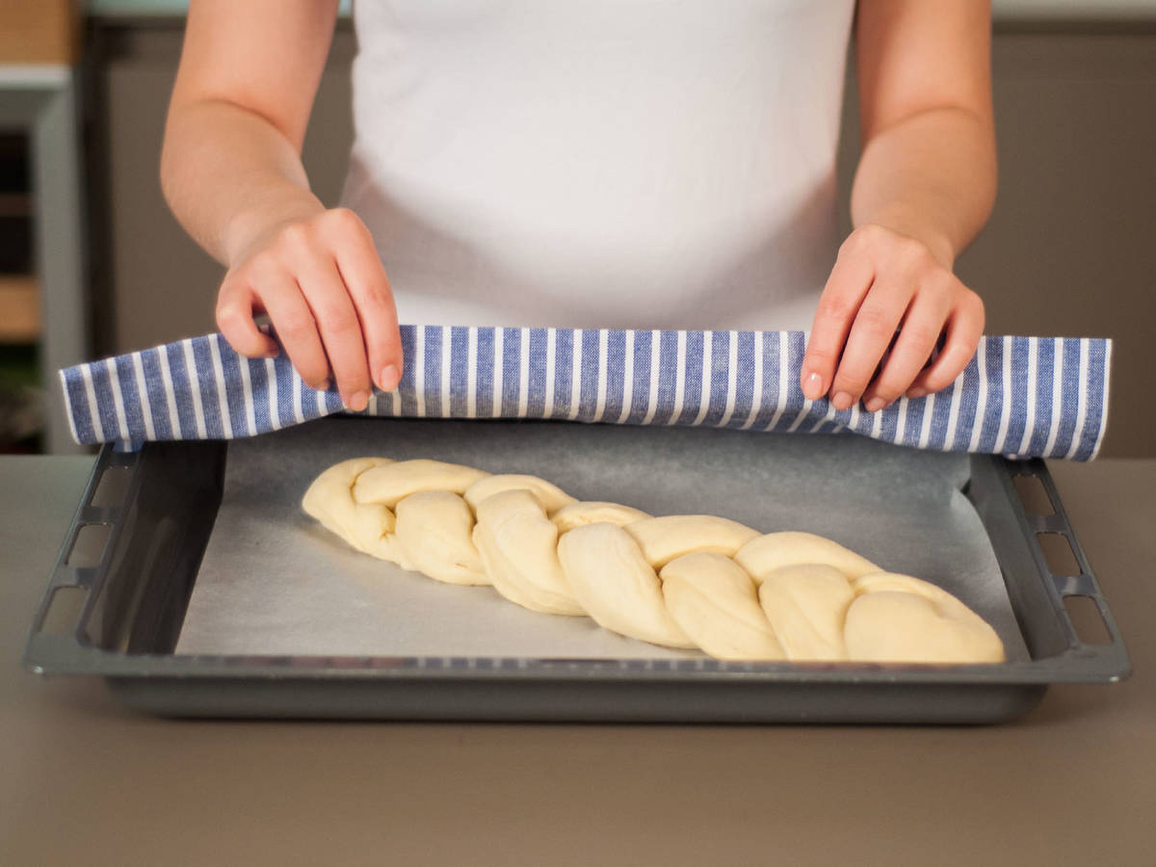 Transfer braid to a lined baking sheet. Cover and allow to rise in a warm place for approx. 45–60 min.