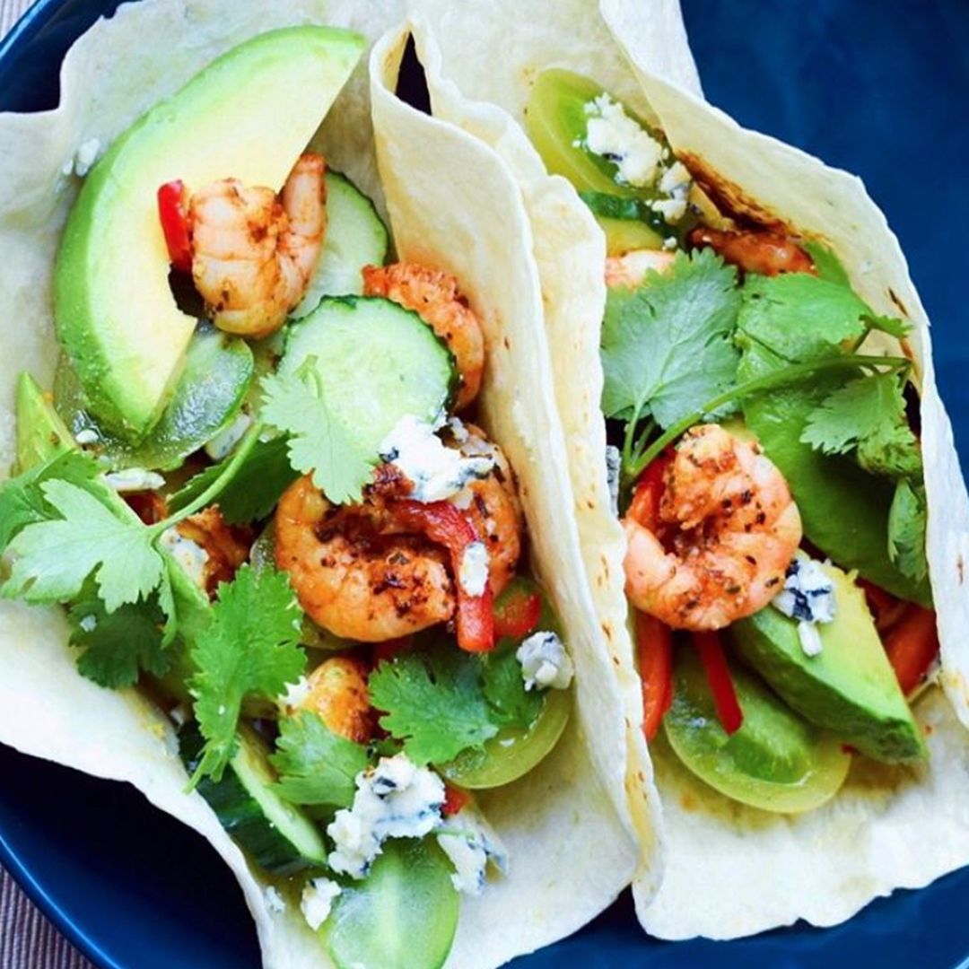 Healthy shrimp and avocado wrap