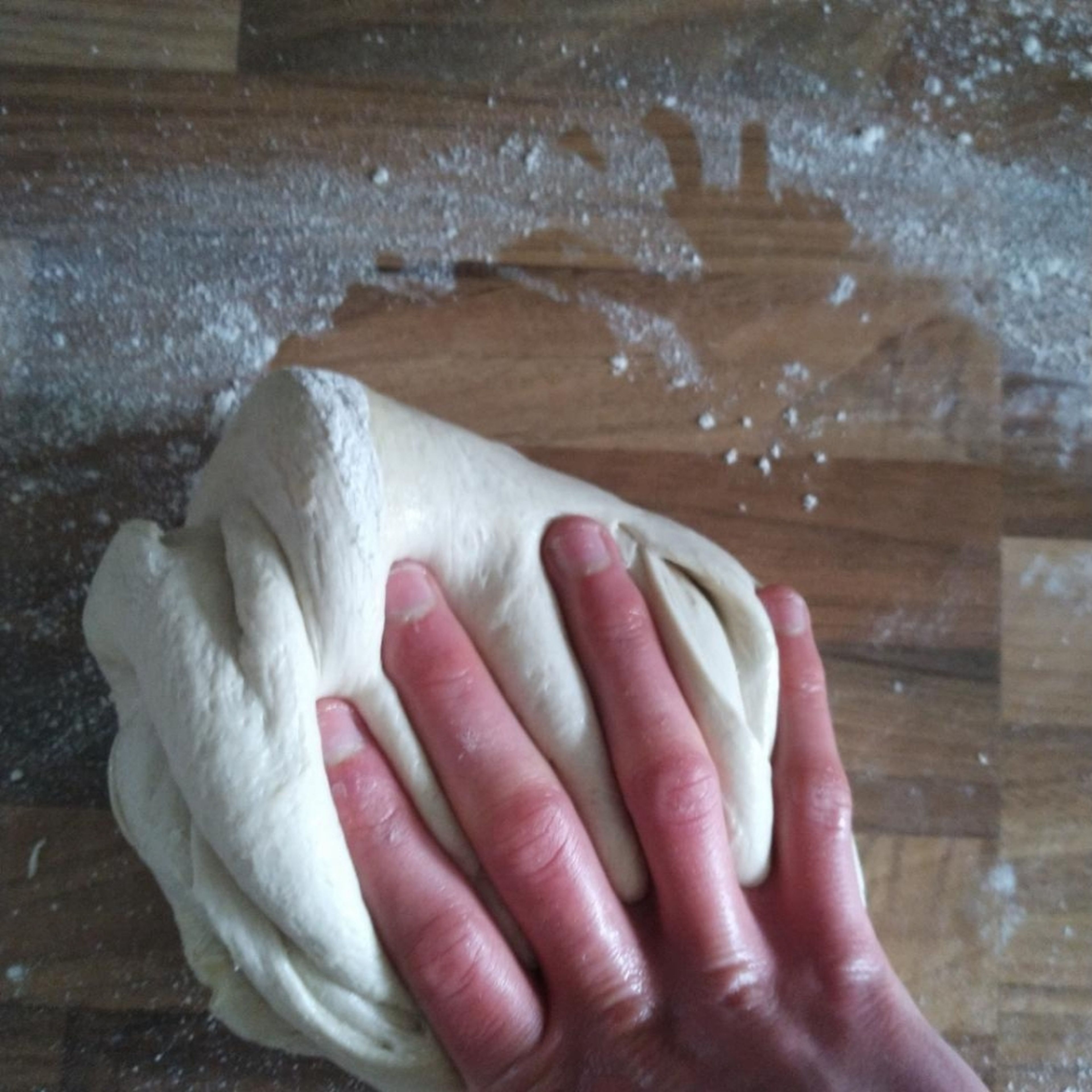 Need once more for a few minutes to bring the dough back together, after punching it down. Try to fold the dough onto itself whilst kneading to get rid of any air bubbles.