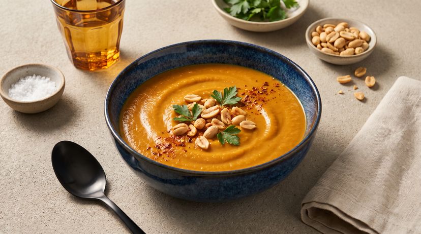 Hokkaido-Suppe mit Erdnussbutter und gerösteten Nüssen