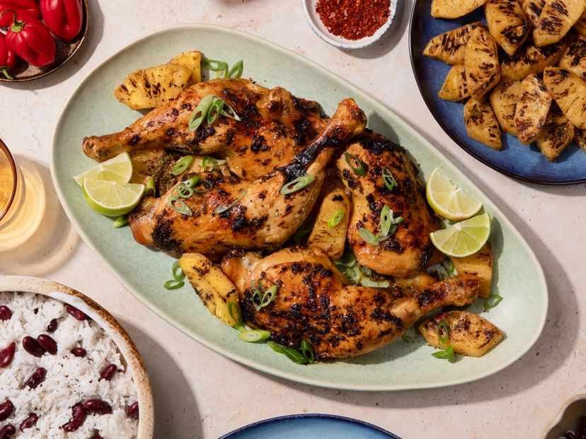 Jerk-style chicken with pineapple and coconut rice