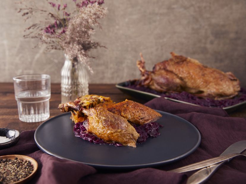 Roast duck with apricot stuffing