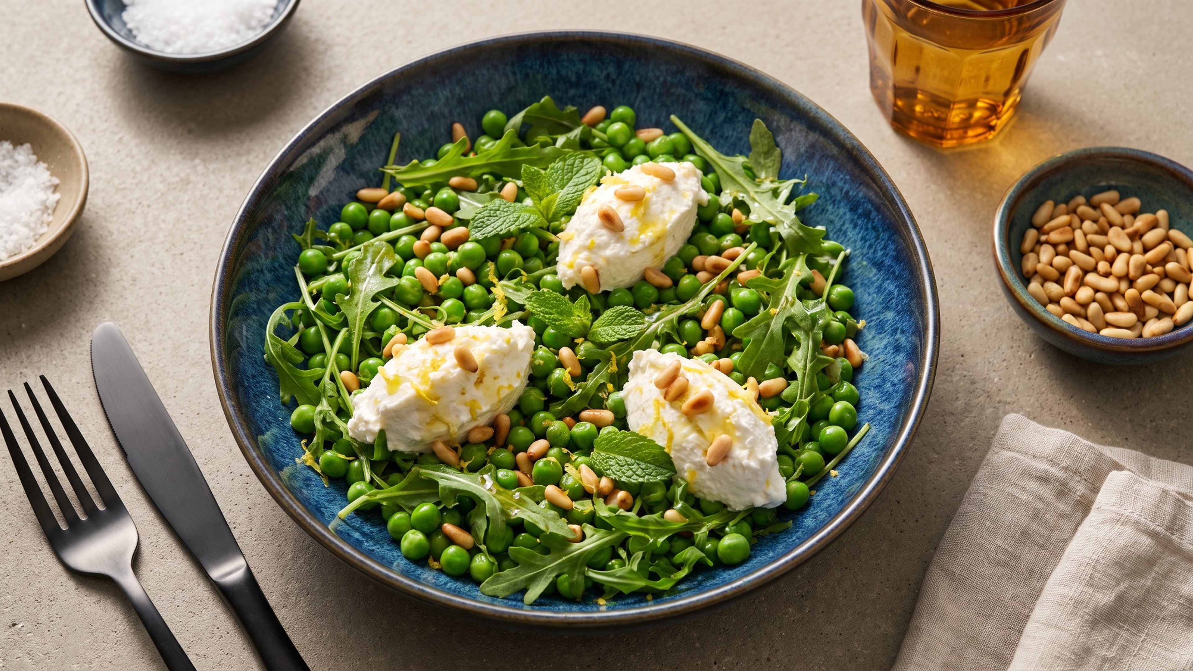 Grüner Erbsen-Minze-Salat mit cremigem Ricotta und Zitrone