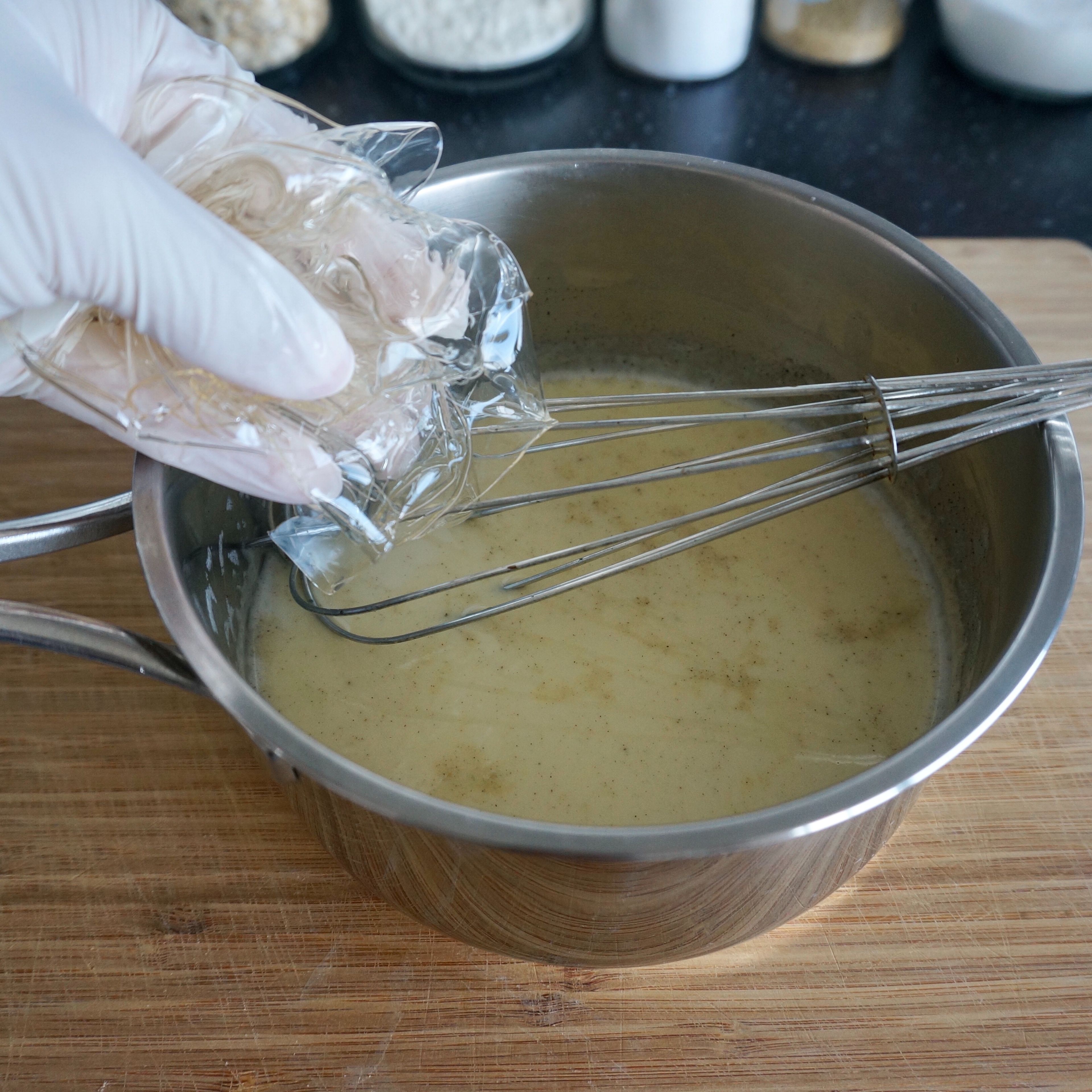 Stir in gelatin and immediately whisk gently (so there are no bubbles) until smooth and dissolved. 