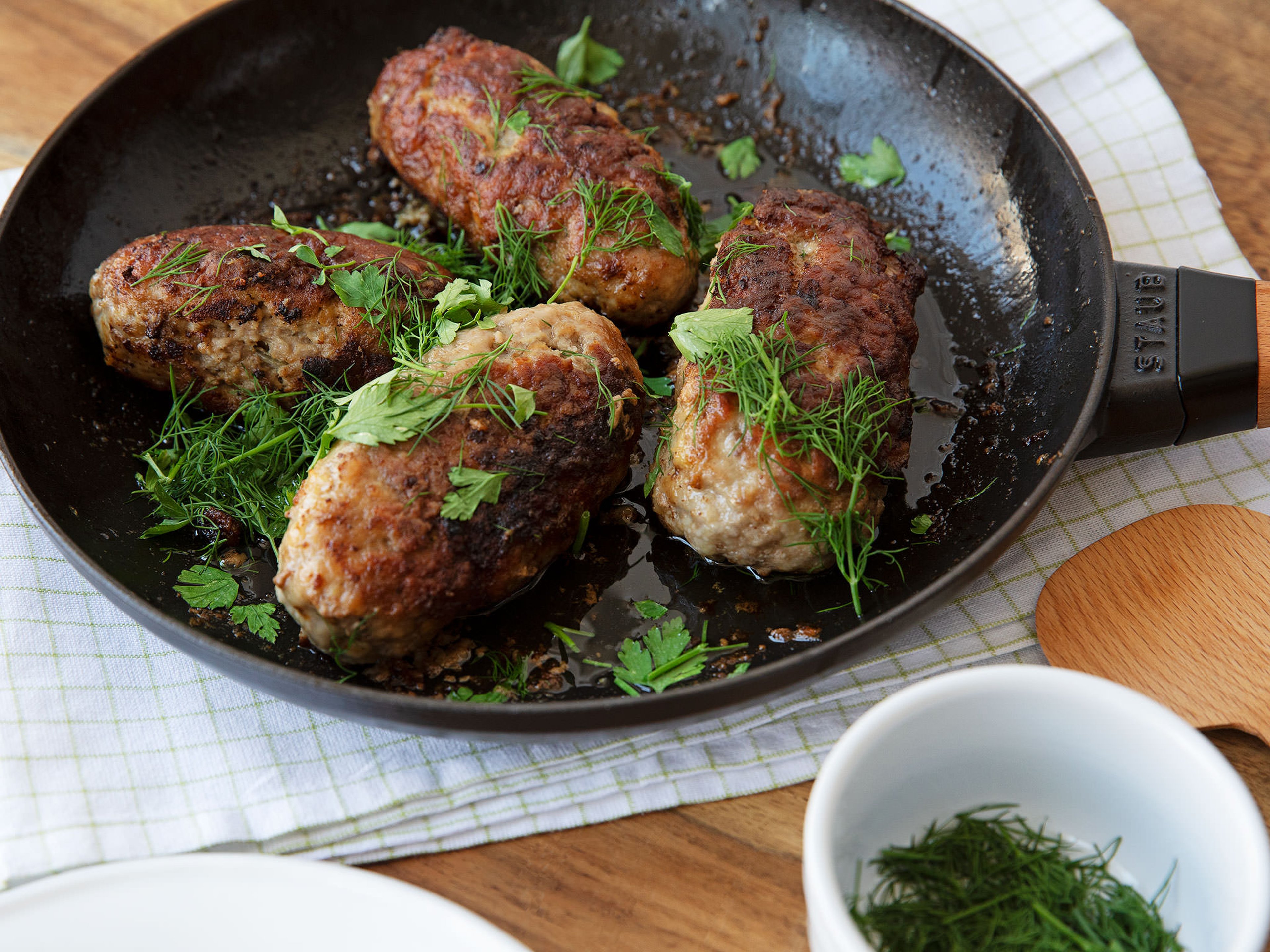 Mushroom-stuffed beef and pork roulades