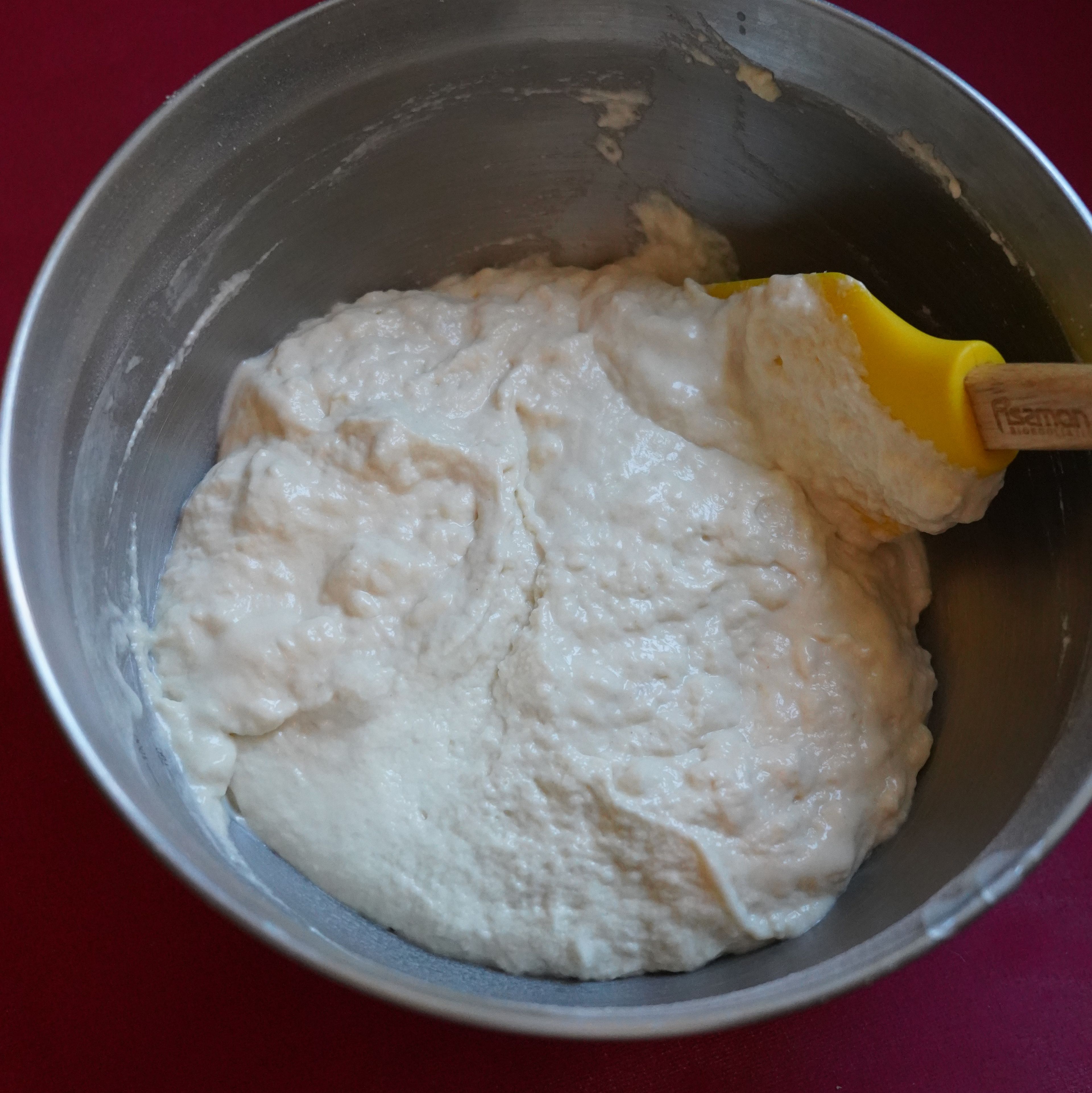 Fold the dry ingredients into the wet mixture, add the coconut oil and mix with a spatula lightly, just until combined.