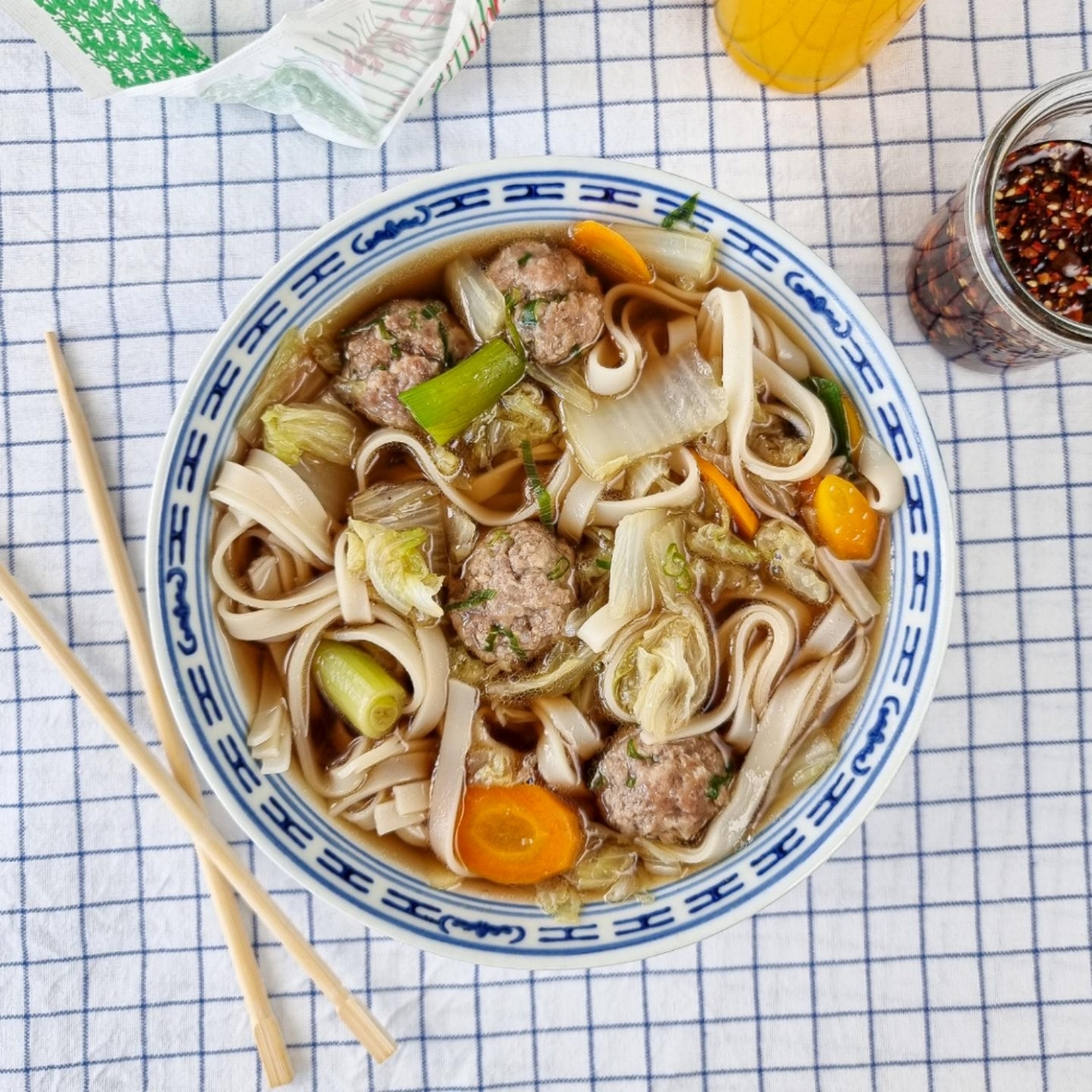 Noodle soup with meatballs