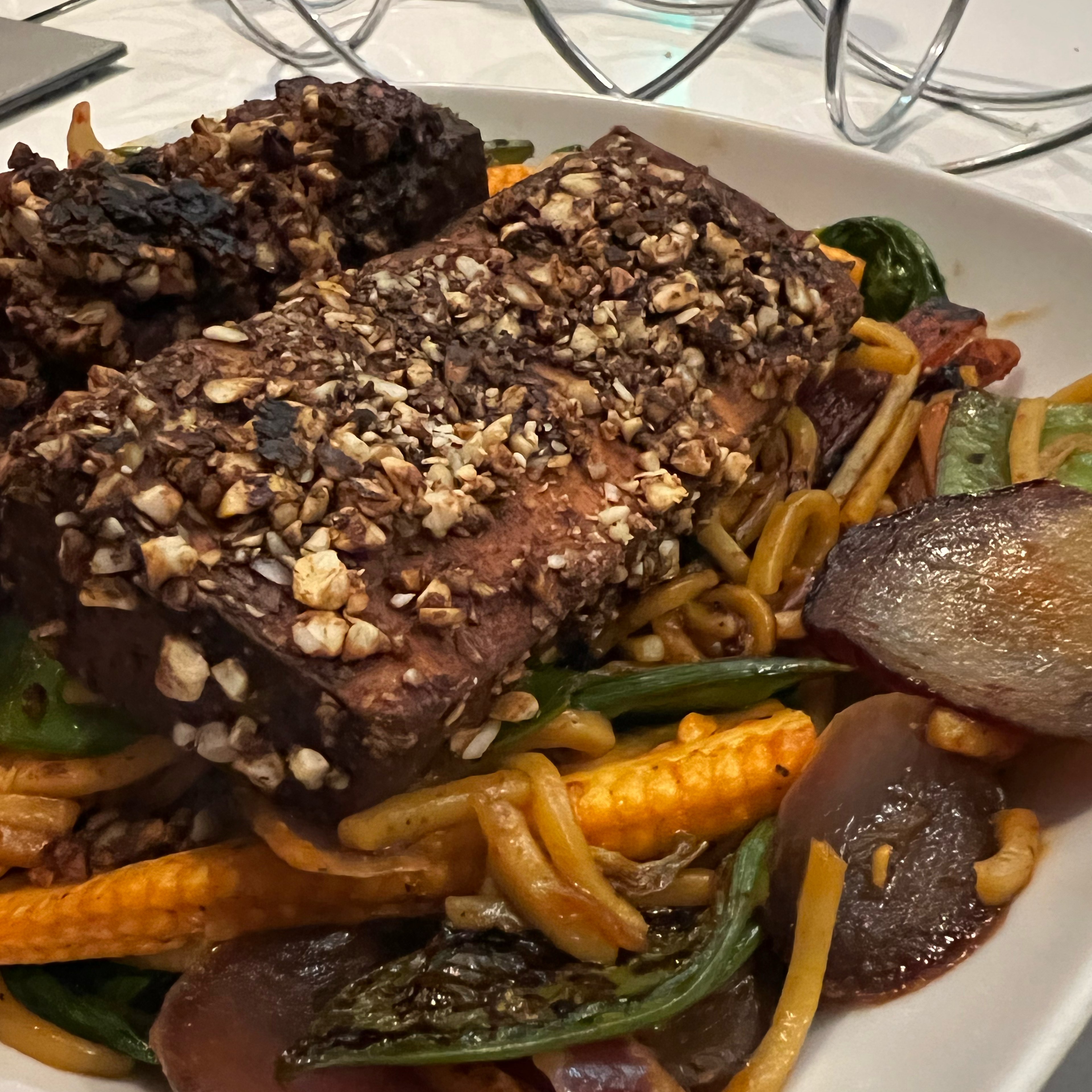 Peanut Crusted Tofu with Stir-Fried Vegetables