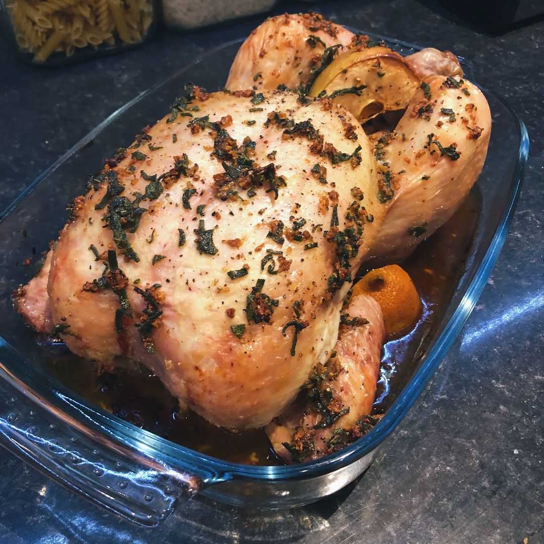 Apple and sage butter roast chicken