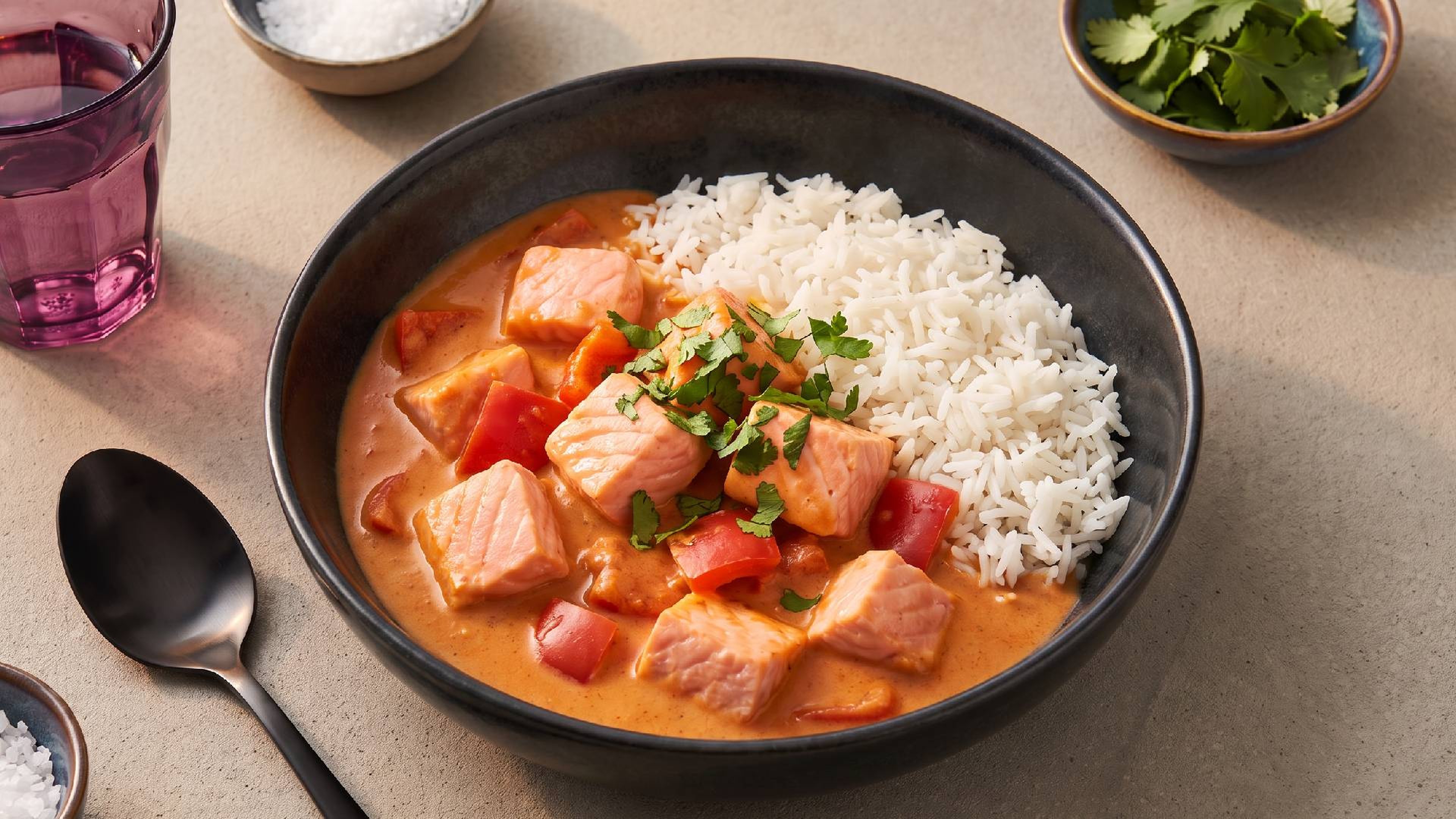 Aromatisches Lachs-Curry mit Kokosmilch gegen graue Tage