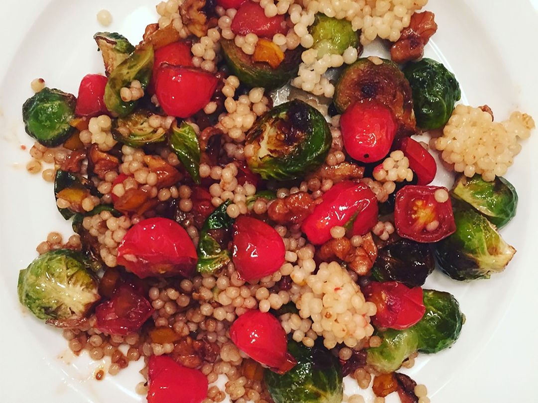 Brussels sprouts over couscous
