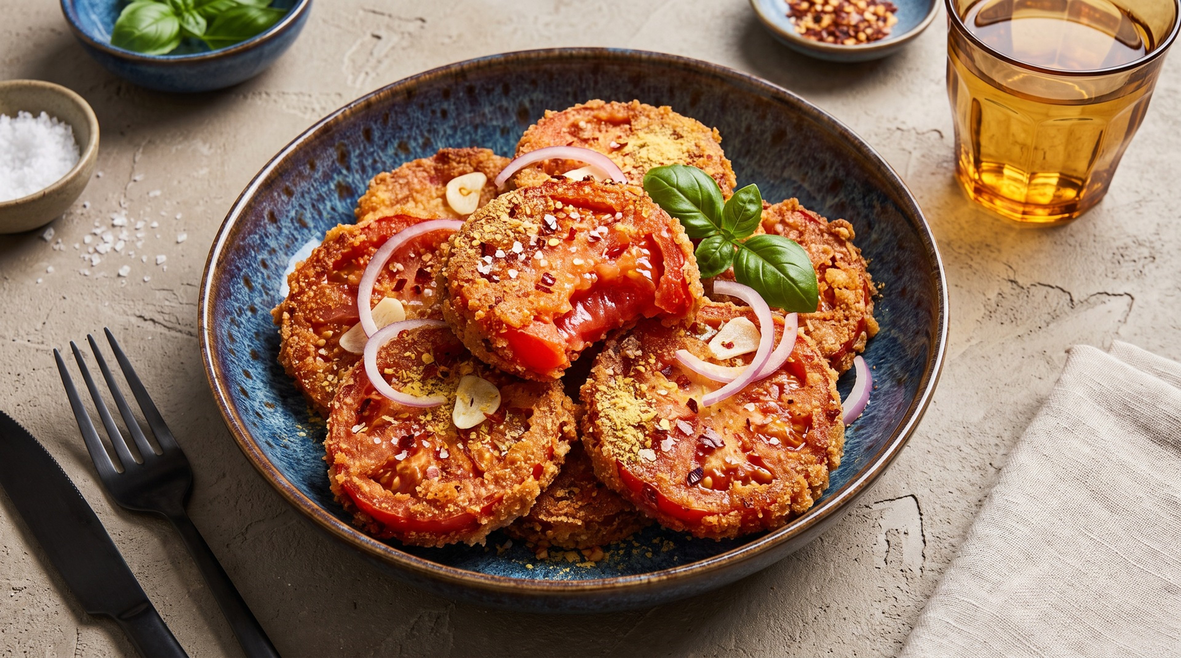 Knusprige vegane Tomaten-Fritters für die späte Sommerernte