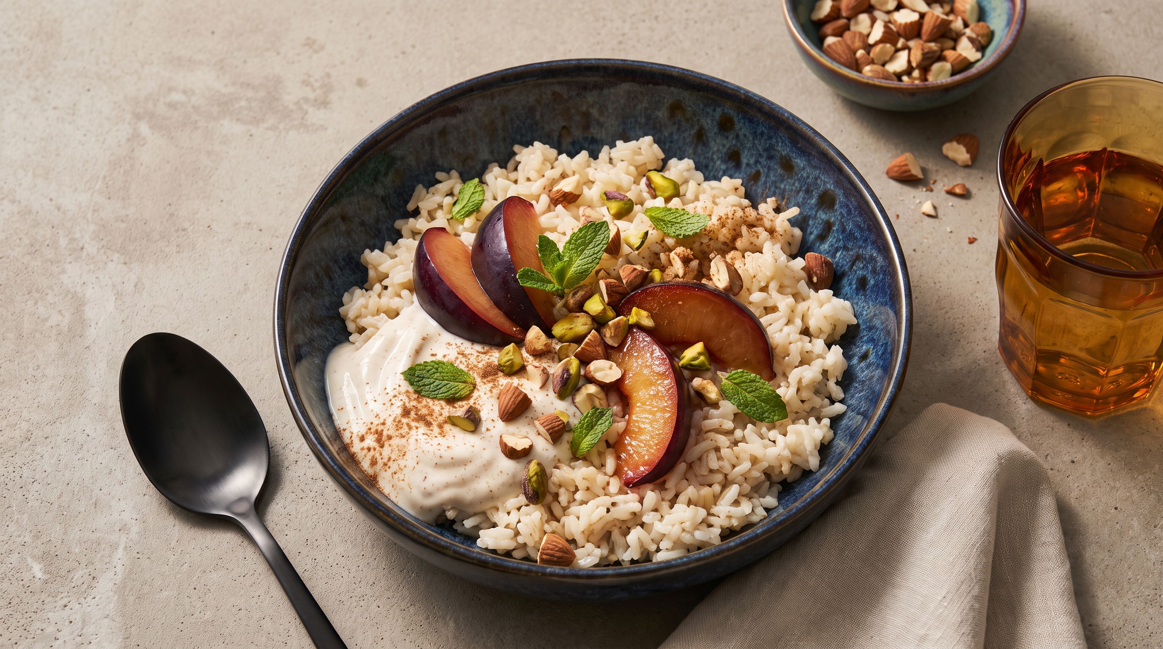 Fruchtiges Spätsommer-Dessert: Süßer Reissalat mit Pflaumen und Joghurt