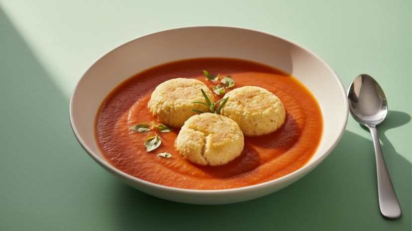 Cremige Tomatensuppe mit herzhaften Parmesan-Klößchen