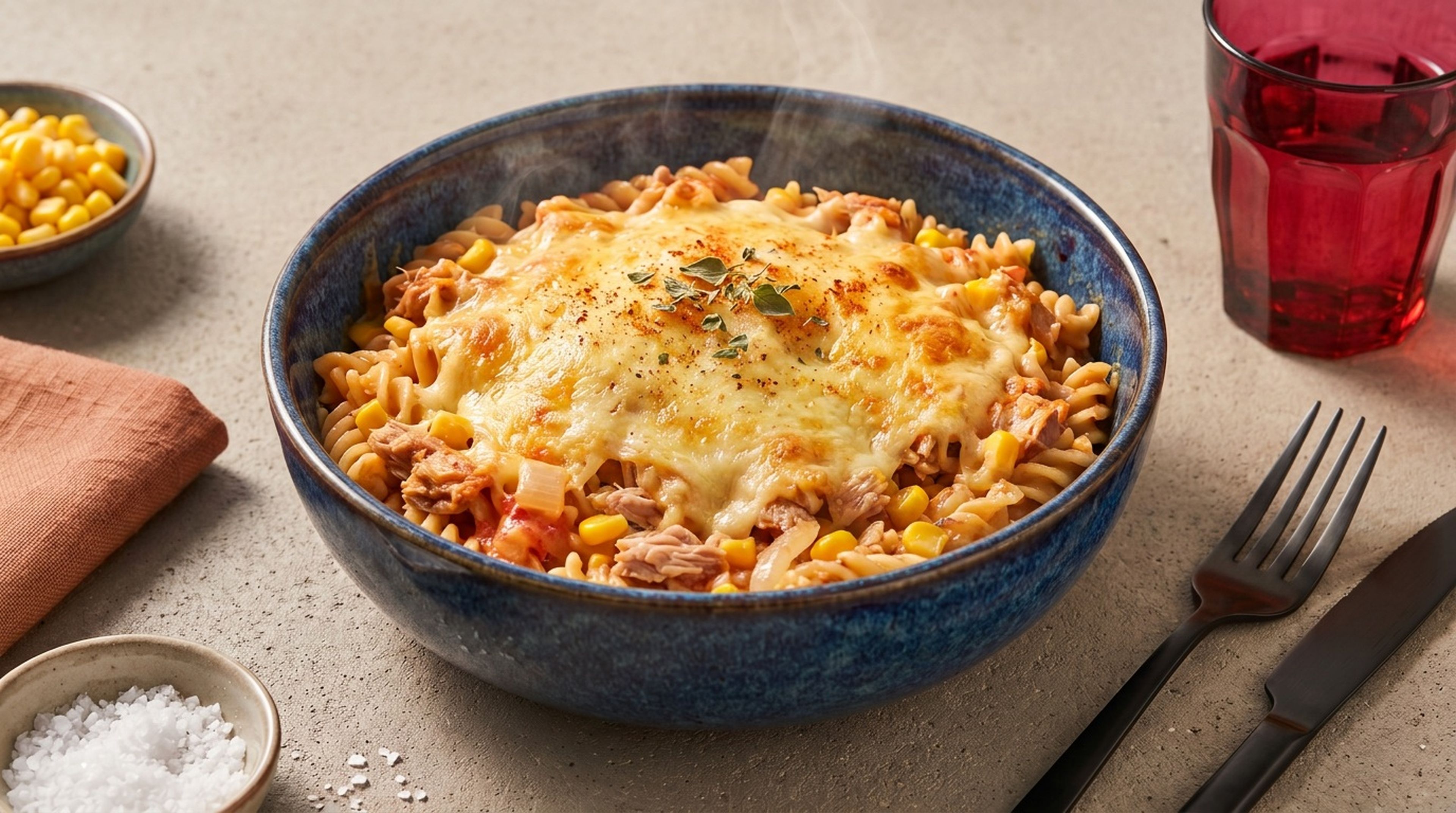 Perfekt für den Feierabend mit der ganzen Familie: Thunfisch-Mais-Nudelauflauf bringt alle an den Tisch