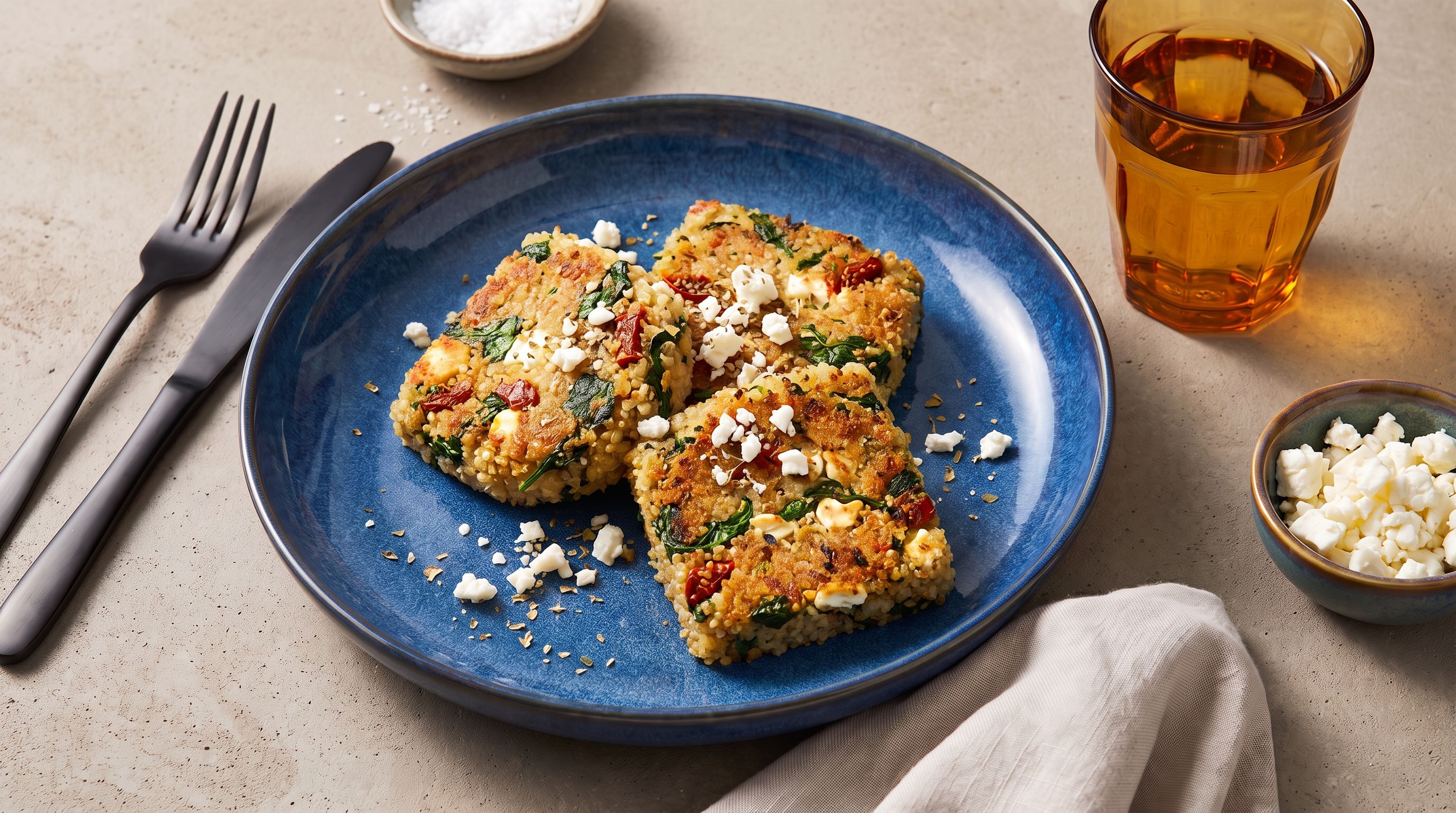 Power-Lunch für deine Mittagspause:Quinoa-Schnitten mit Spinat und Feta