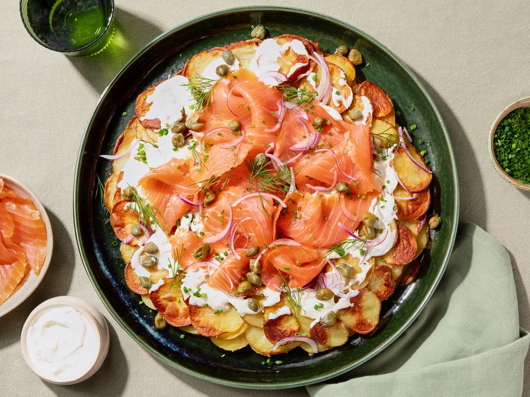 Crispy potato galette with smoked salmon