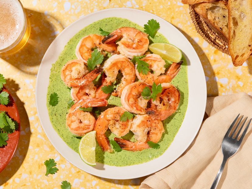 Scampis with Aji Verde (peruvian herb sauce)