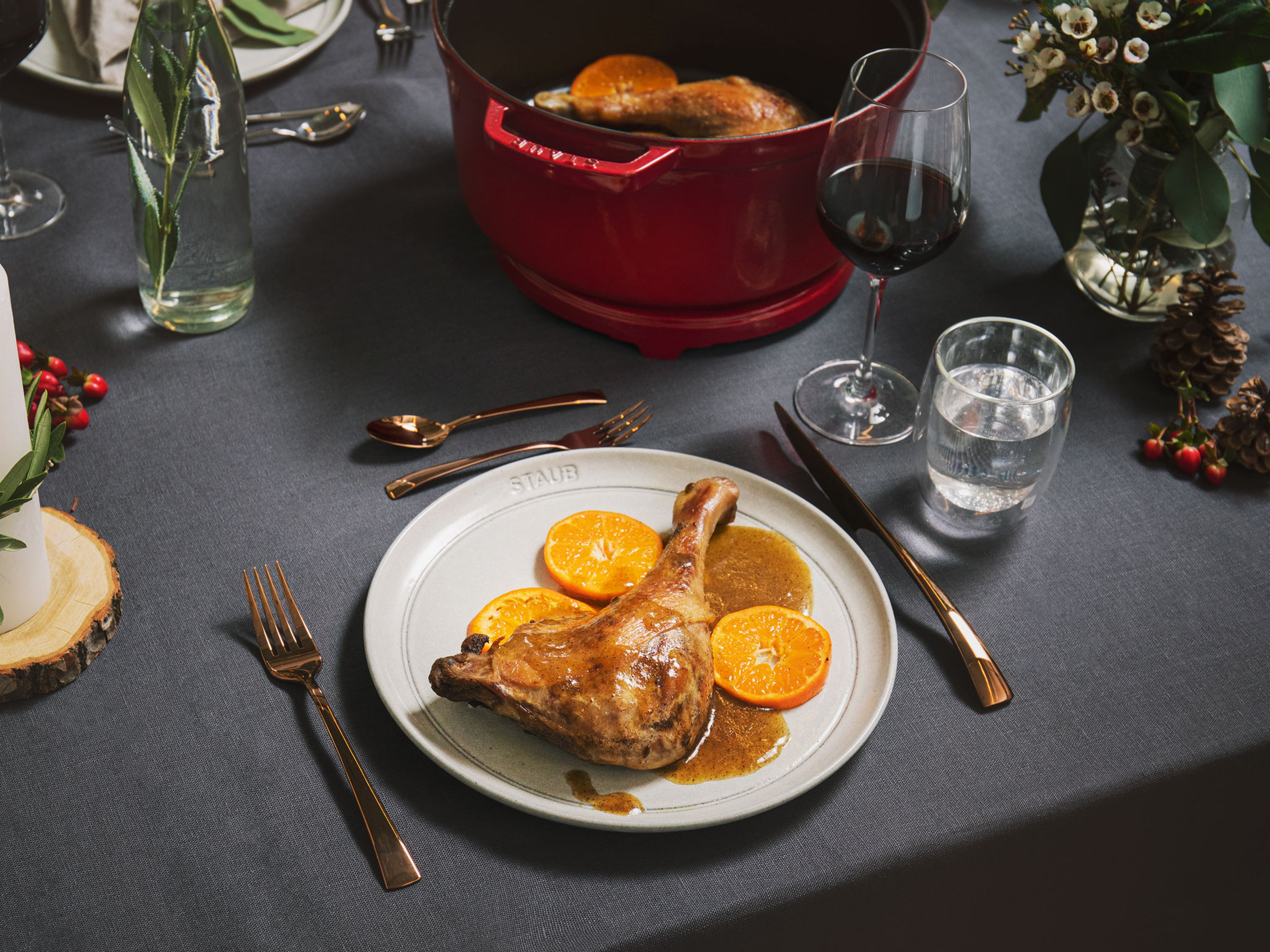 Braised goose legs with anise-mandarin sauce