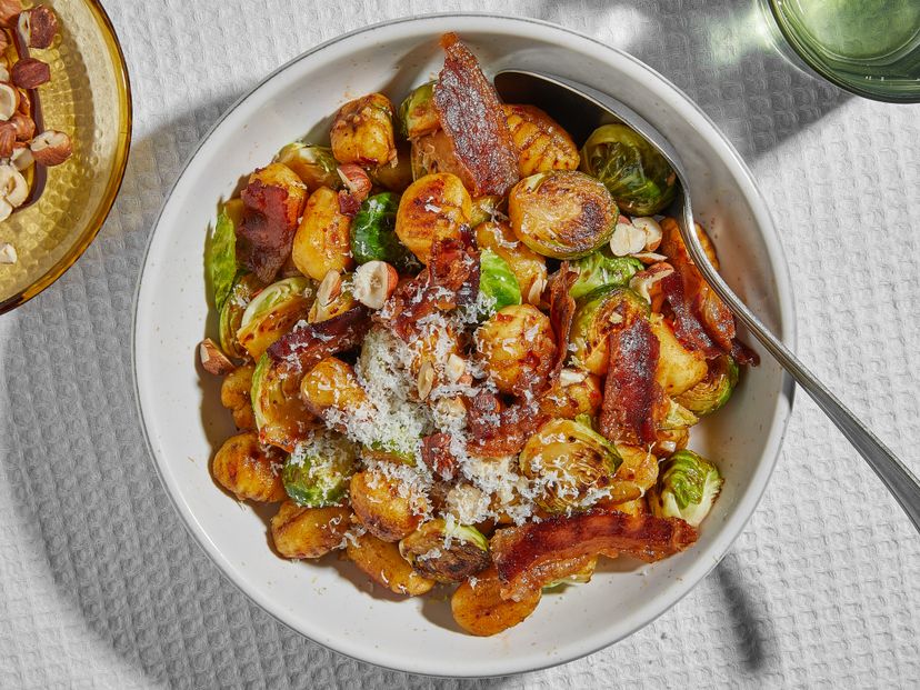 Crispy pan-fried gnocchi with Brussels sprouts