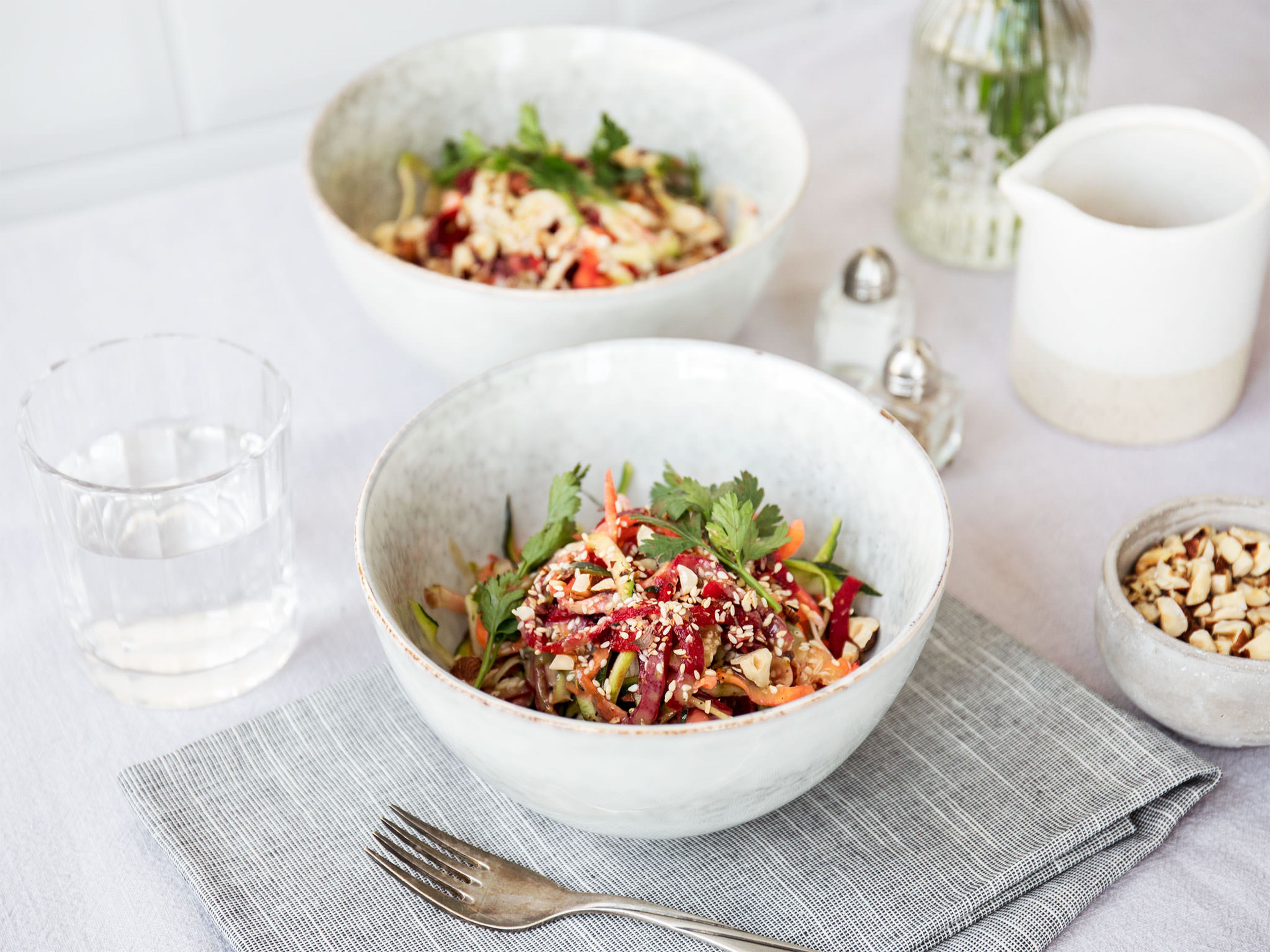 Zoodle salad with tahini dressing