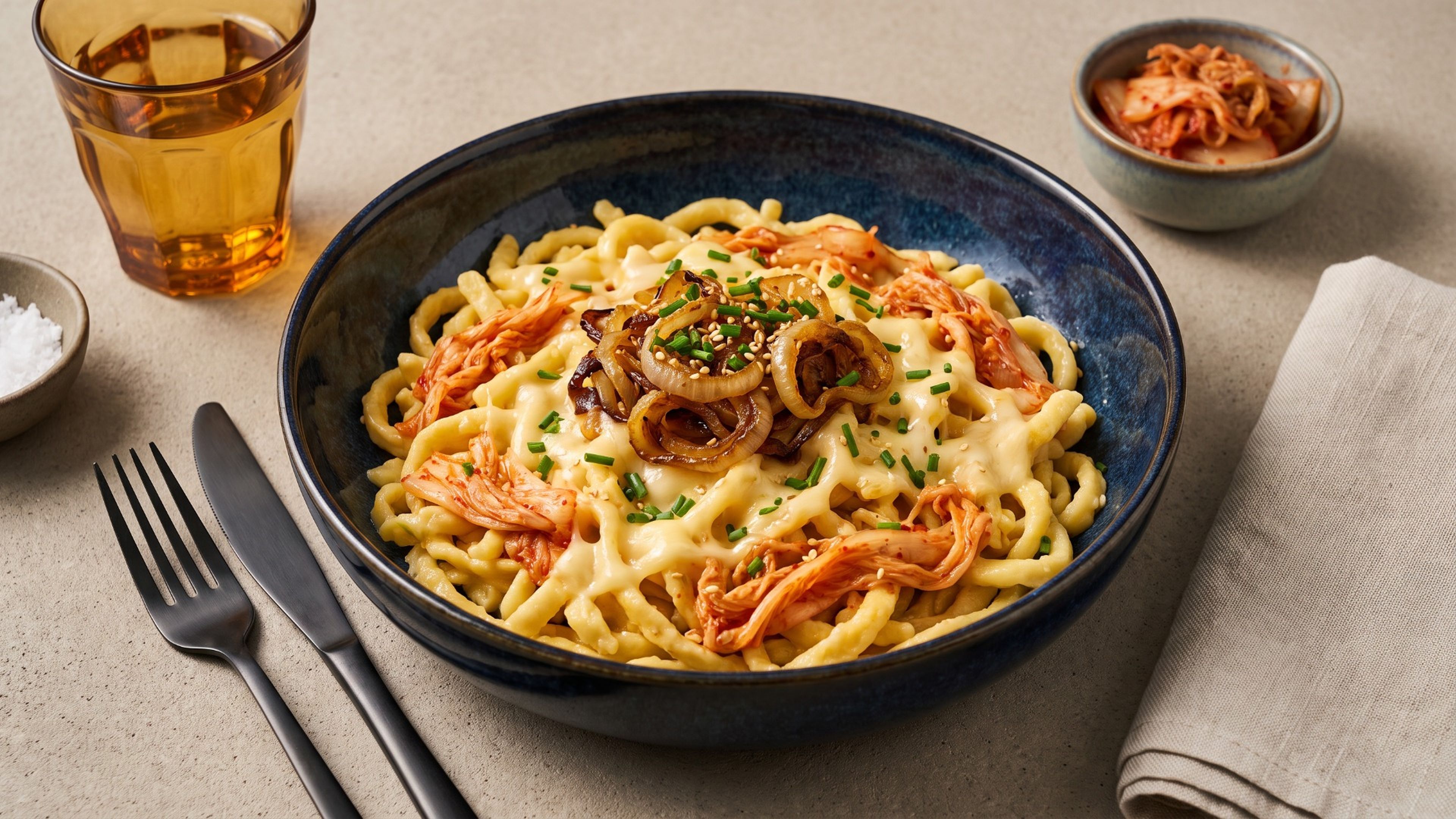 Würzige Kimchi-Käsespätzle für echtes Wohlfühlessen