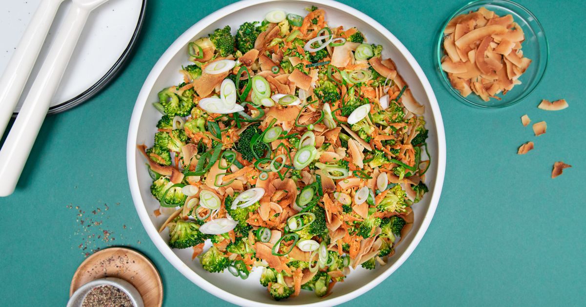 Raw broccoli slaw with miso dressing Recipe Kitchen Stories