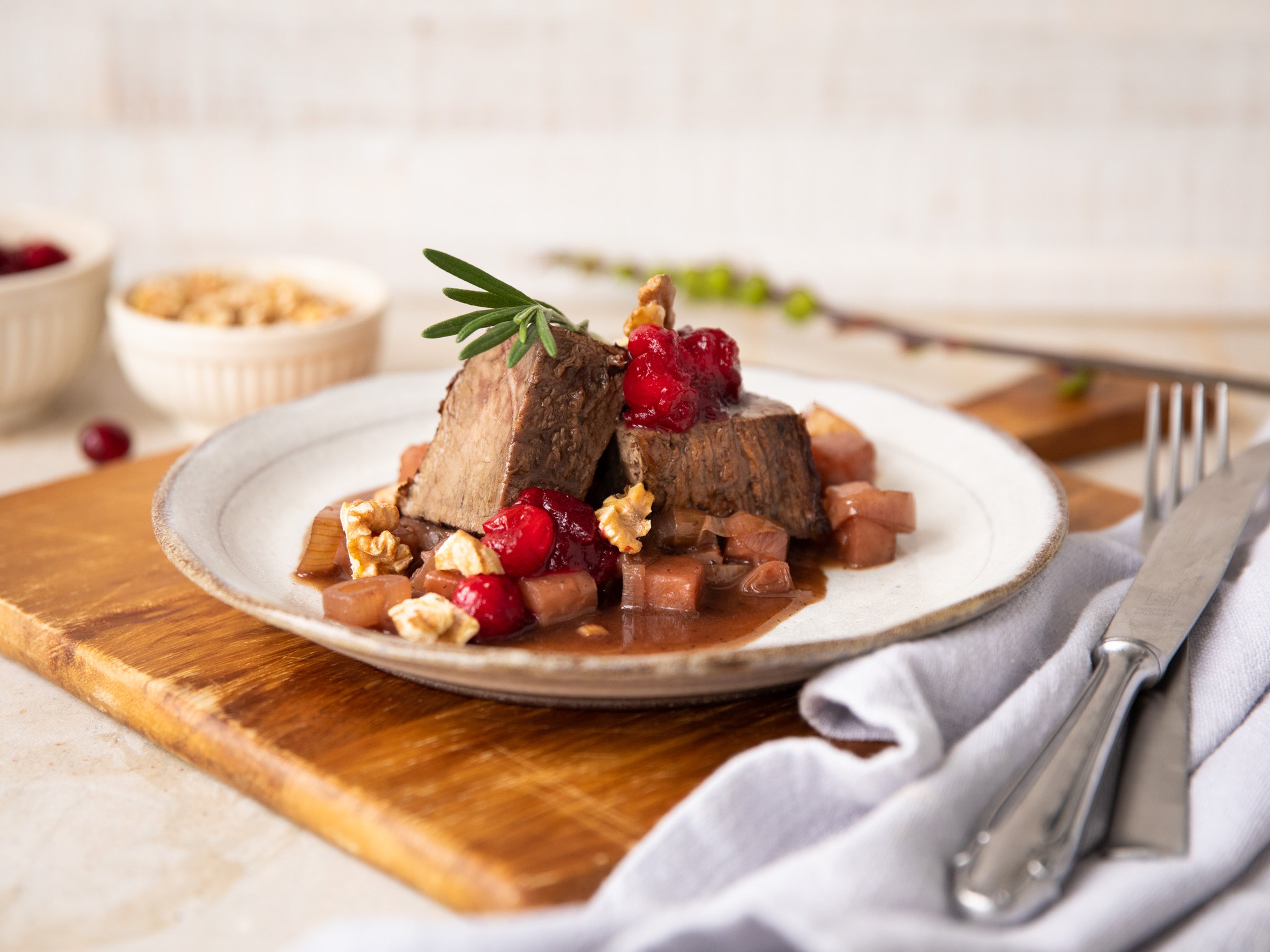 Rinderschmorbraten mit Cranberrysoße