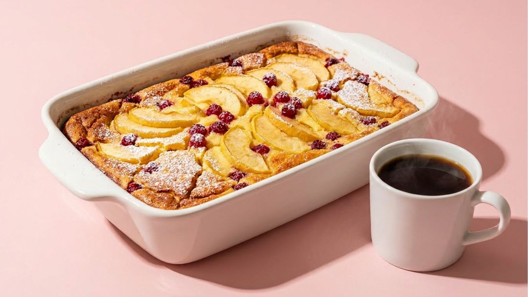 Süßer Grießauflauf mit Hüttenkäse und gebackenen Äpfeln