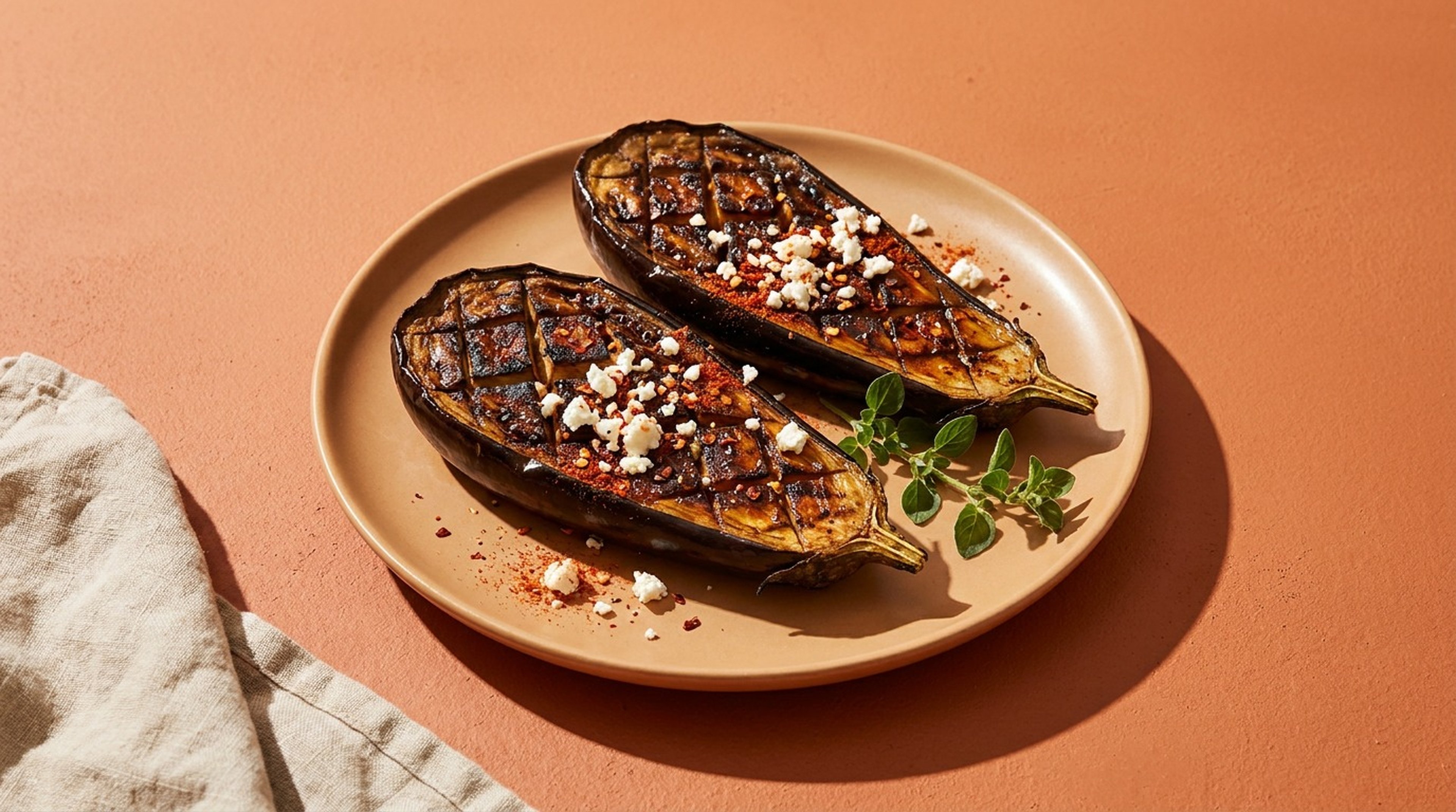 Vegetarisch vom Rost: gegrillte Aubergine und Feta