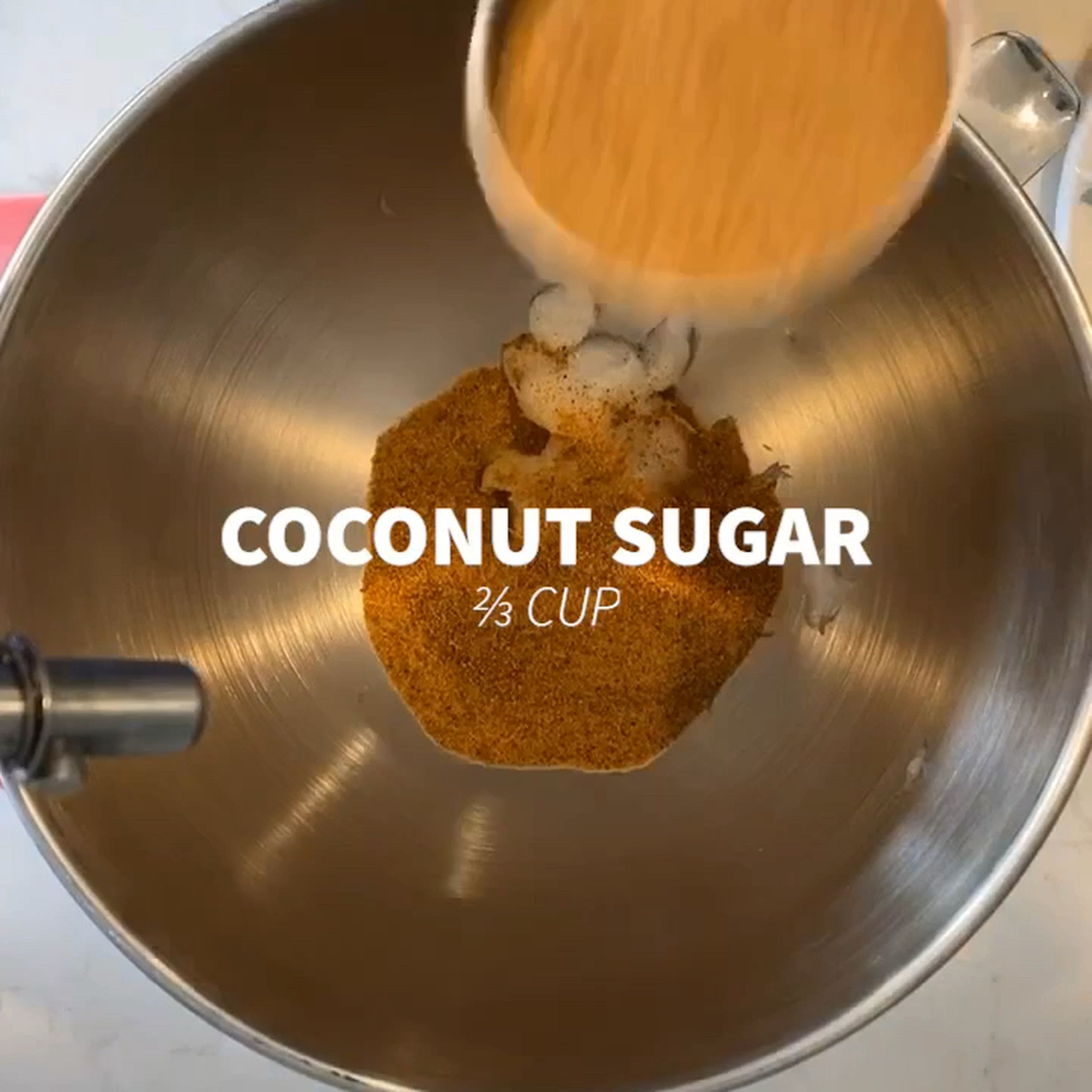 Add coconut sugar to stand mixer and mix together